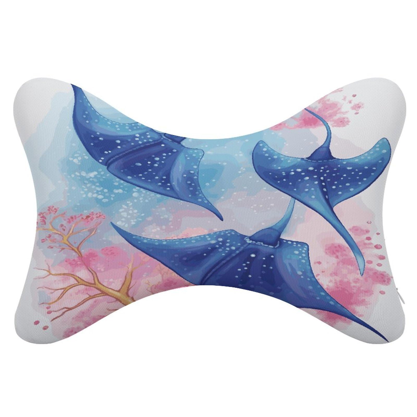 VstaDank Sea Animals Stingrays Car Neck Pillows 2 Pack Removable Ergonomic Cervical Support Pillow Fashion Cozy Bone Shaped Pillows Soft Car Headrest Pillow for Office Airplane Most Car