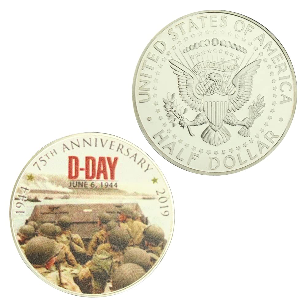 75th Anniversary of Normandy Landing Souvenir Silver Plated Coin D-DAY Commemorative Coin Veteran Challenge Coin