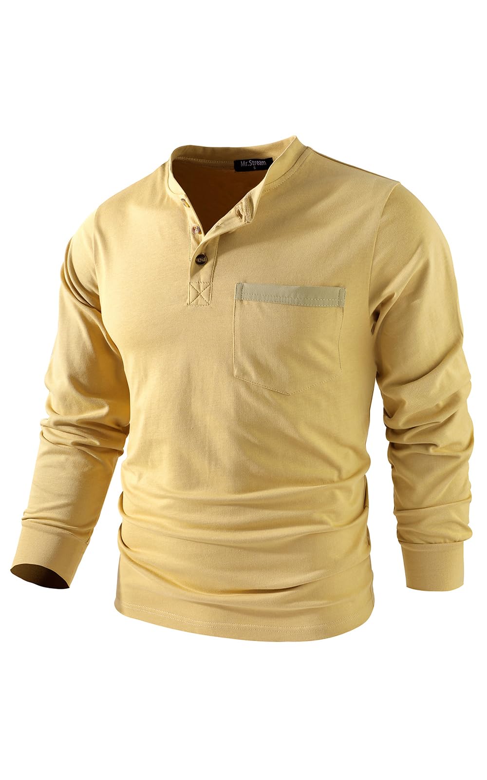 Mr.StreamMen's 3 Button Full Long Sleeve Pocket Work Henley T-Shirts Relaxed Fit 100% Cotton Heavyweight Tees