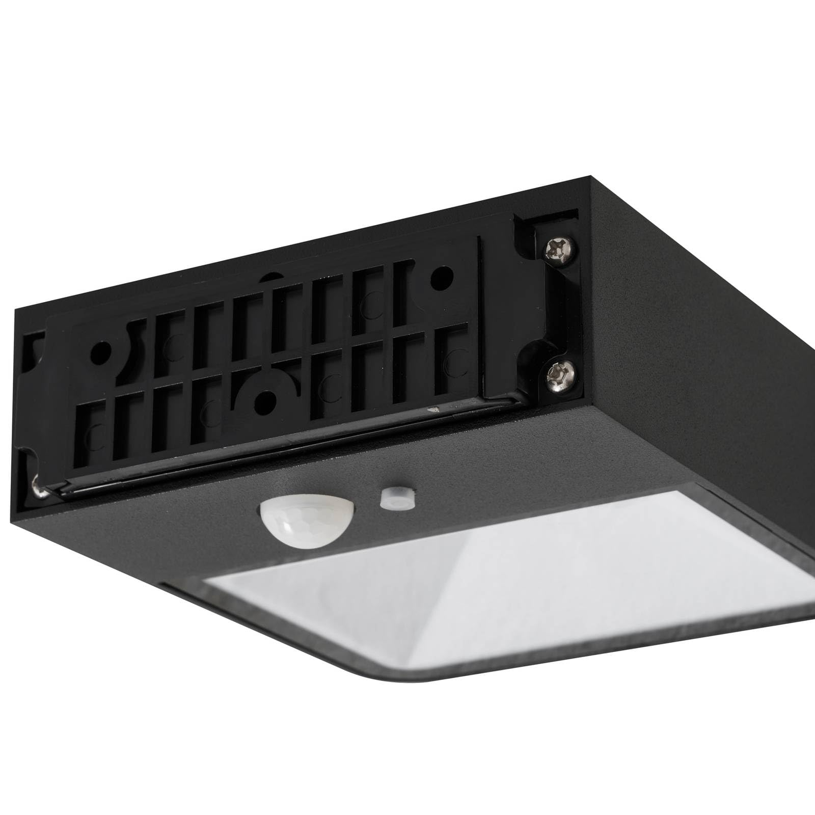 Lucande Lampa solarna LED zewnętrzna Dava z czujnikiem ruchu (ochrona przed wodą rozbryzgową (nowoczesna) w kolorze czarnym z aluminium, lampa ścienna do użytku na zewnątrz i do ogrodu, na ścianę