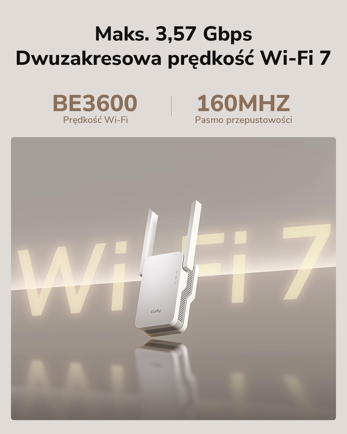Cudy BE3600 Dwuzakresowy wzmacniacz sygnału Wi-Fi 7 z portem Gigabit Ethernet, punktem dostępu, konfiguracją aplikacji, obsługą Cudy Mesh i obsługą aplikacji, RE3600