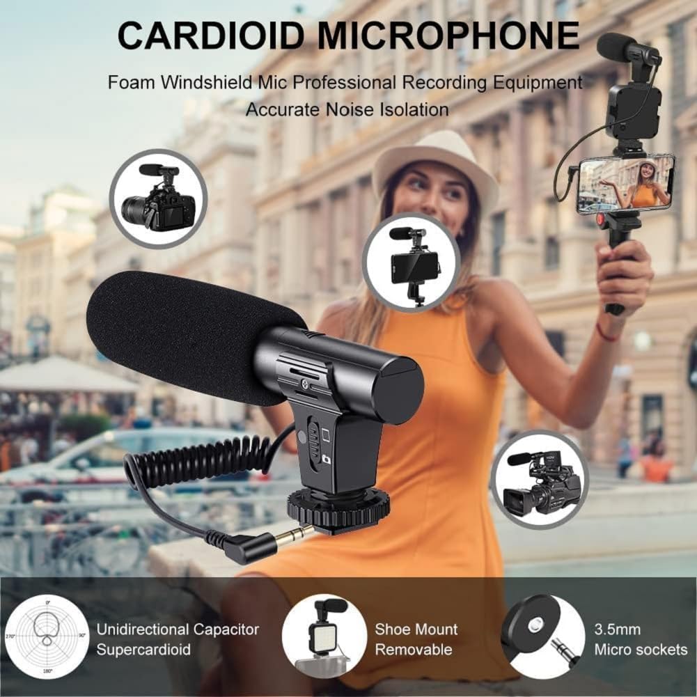 Kit video professionale per smartphone, kit Vlog per telefono, include luce LED, microfono, supporto per telefono e treppiede, compatibile con iPhone, Android, YouTube, TikTok, Vlog, Live Streaming