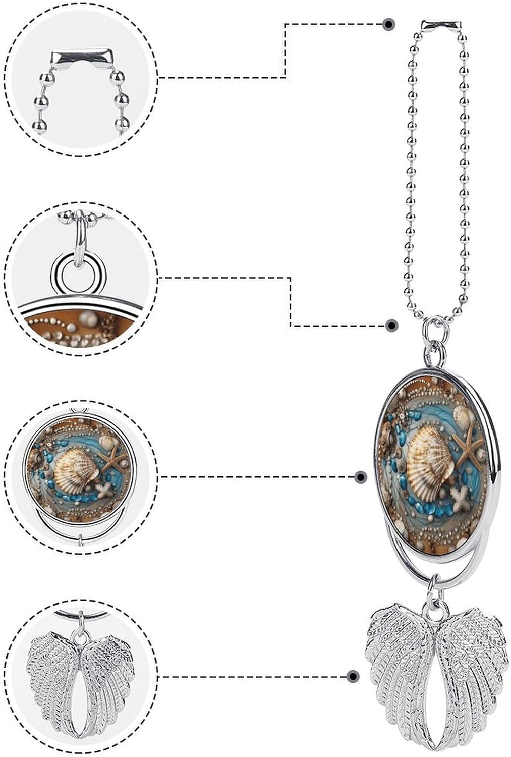 Ocean Shell Art Guardian Angel Car Charm for Rear View Mirror image 3