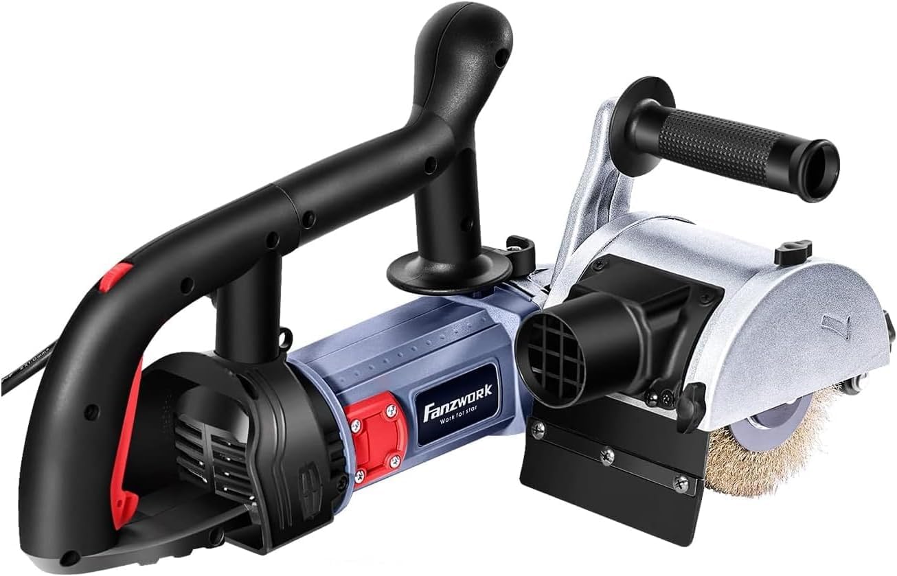 FANZWORK V2 1500 Watt Spazzolatrice per Legno,Smerigliatrice per la Ristrutturazione di Superfici, con 1 Connettore Aspirapolvere, Controllo della Velocità, Impugnatura Sferica, Spazzola in Ottone
