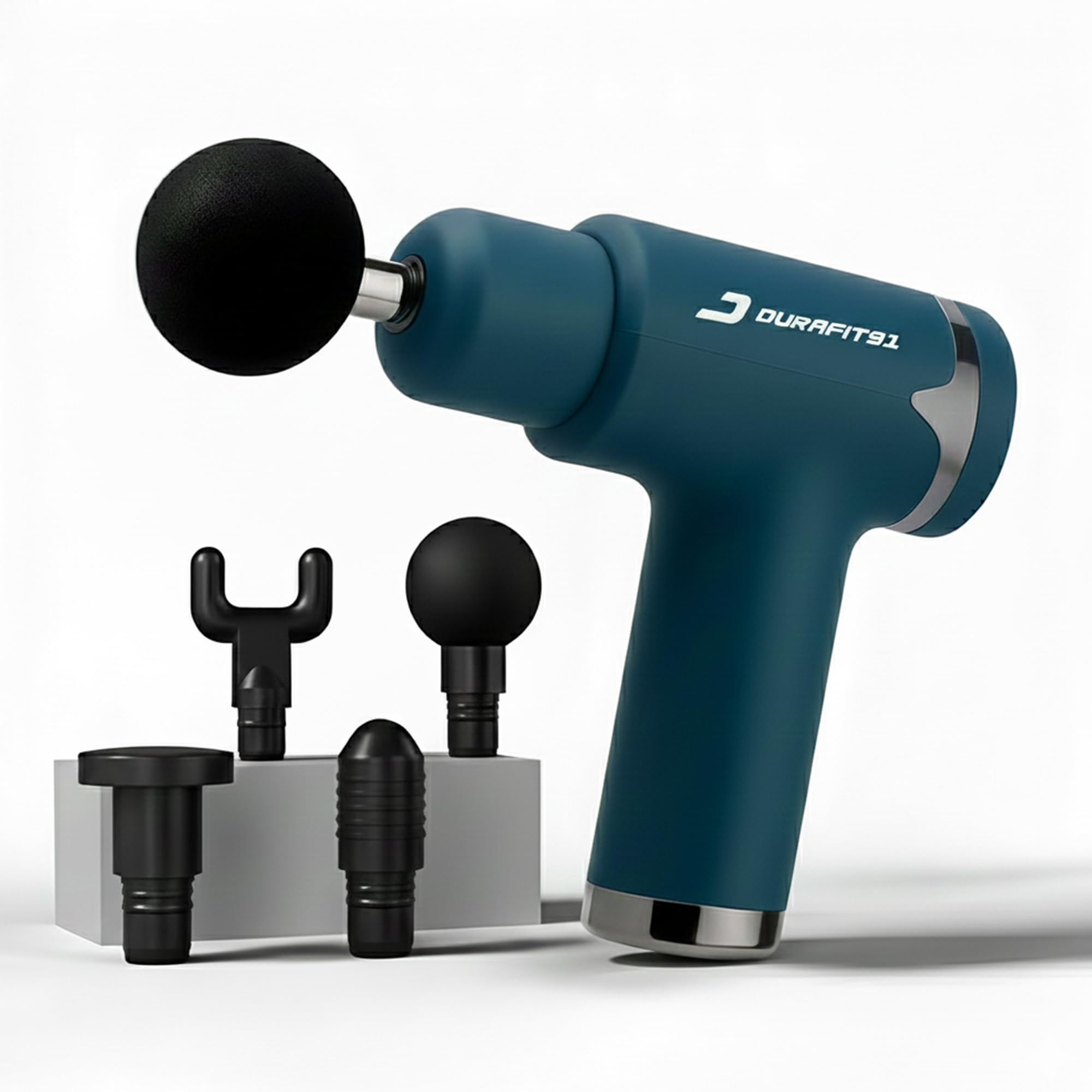 Durafit91 PULSE PRO Handy Deep Tissue Massage Gun for Full-Body Pain Relief, Rechargeable and Cordless with Lithium Battery | 6 Speed Intensities (Low to High) | Includes 4 Interchangeable Massage Heads for Various Muscle Relaxation Needs (Neck, Shoulder, Back, and Foot) for Men and Women | Suitable for Use at Home, the Gym, and During Travel (Blue)-image-26