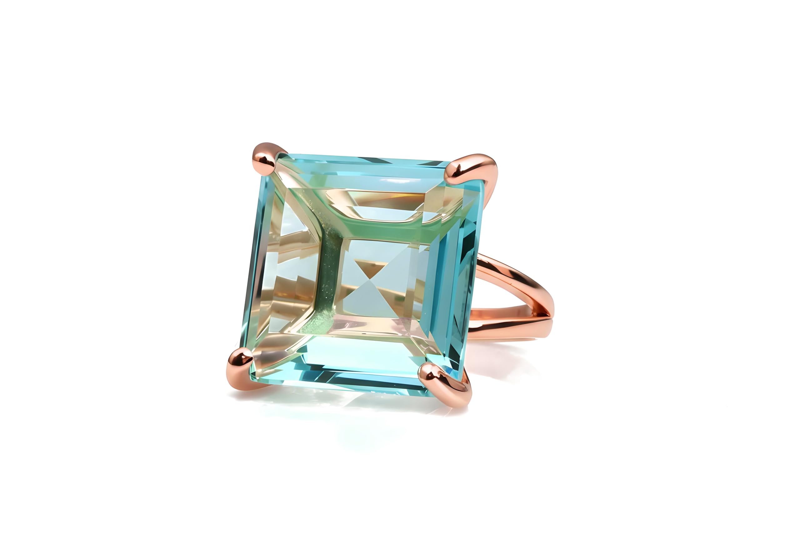 16x16MM Bague Topaze Bleue Carrée en Argent Sterling - Bagues d'Anniversaire, de Fiançailles, de Cocktail de Mode pour Femmes - Bague de Déclaration Artisanale