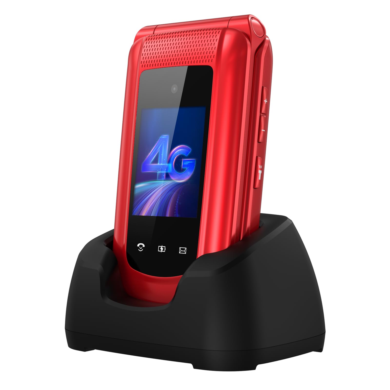 Teléfono móvil 4G con Botones Grandes para Personas Mayores, Desbloqueado, Simple y fácil de Usar, con Pantalla IPS de 2.4" + 1.8", botón SOS, estación de Carga y batería de 1000mAh