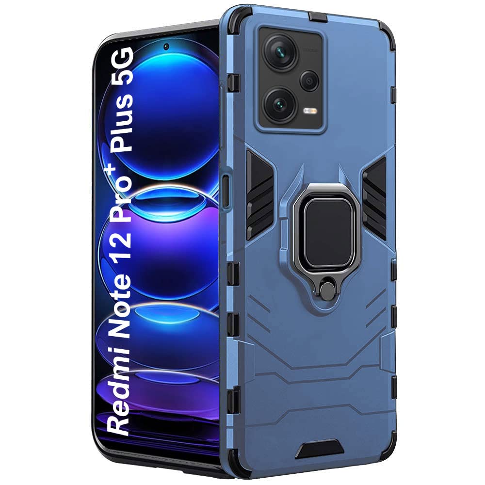 TheGiftKart Tough Armor Bumper Back Case Cover for Mi Redmi Note 12Pro PLUS 5G|Ring Holder & Kickstand In-Built|360 Degree Protection Back Case Cover for Mi Redmi Note 12 Pro Plus 5G(TPU,Greyish Blue)