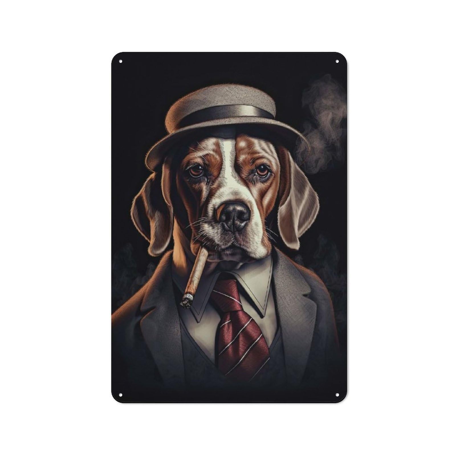 Junmoney Beagle In A Gangster Suit Metal Wall Plaque For Bar Wall, Pub Room And Party Space, Gift For Friends, Dad Or Home Bar Owners, 30X20cm