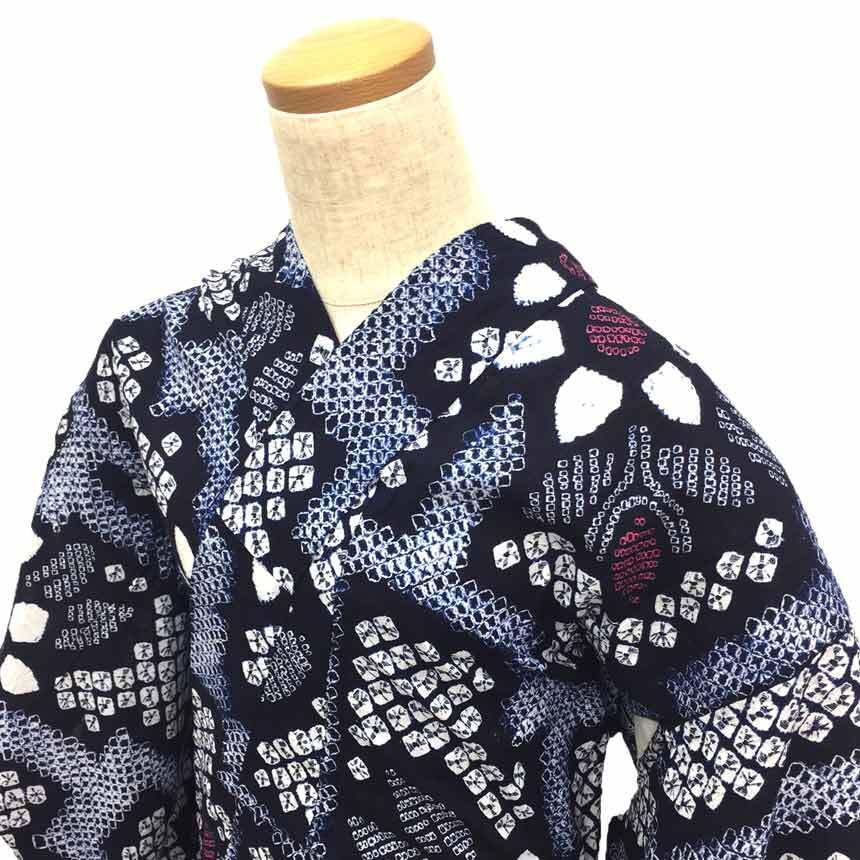 浴衣　有松絞り　蜘蛛絞り・一目鹿子絞り　藍濃淡 新品✨逸品✨有松鳴海絞り浴衣 藍染手蜘蛛絞り✨綿紅梅