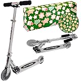 JDRAZOR MS-105R キックボード キックスケーター 子供 小学生 (折り畳み式/軽量/頑丈/無段階高さ調節/フット ブレーキ付き / 5インチ ホイール) 誕生日 卒園 卒業 入園 入学 プレゼント (【ラッピング済】クリア)