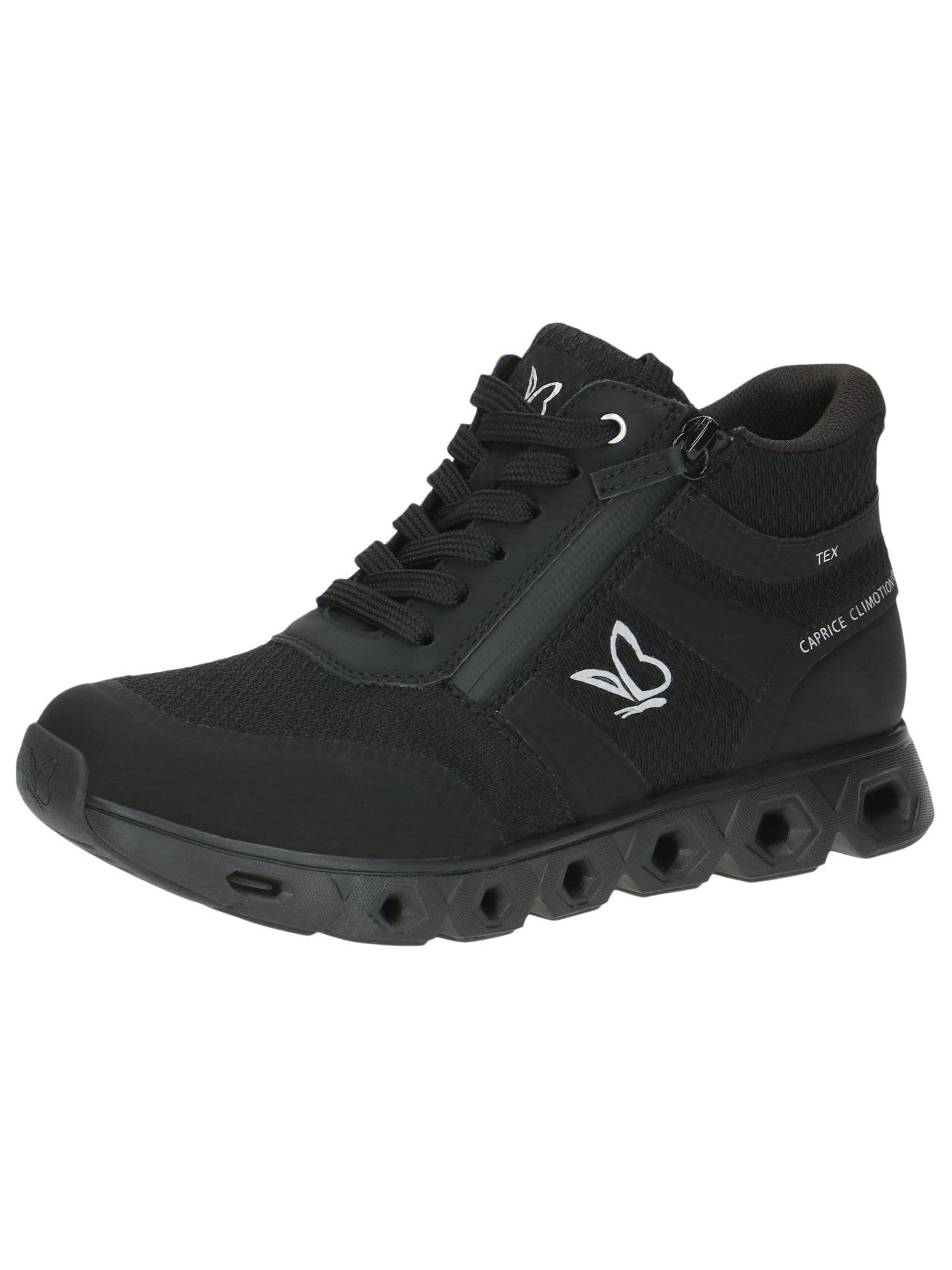 CAPRICE women's high-top sneakers Vegan water-repellent, Black (Black/Blk Sole), 7.5 UK