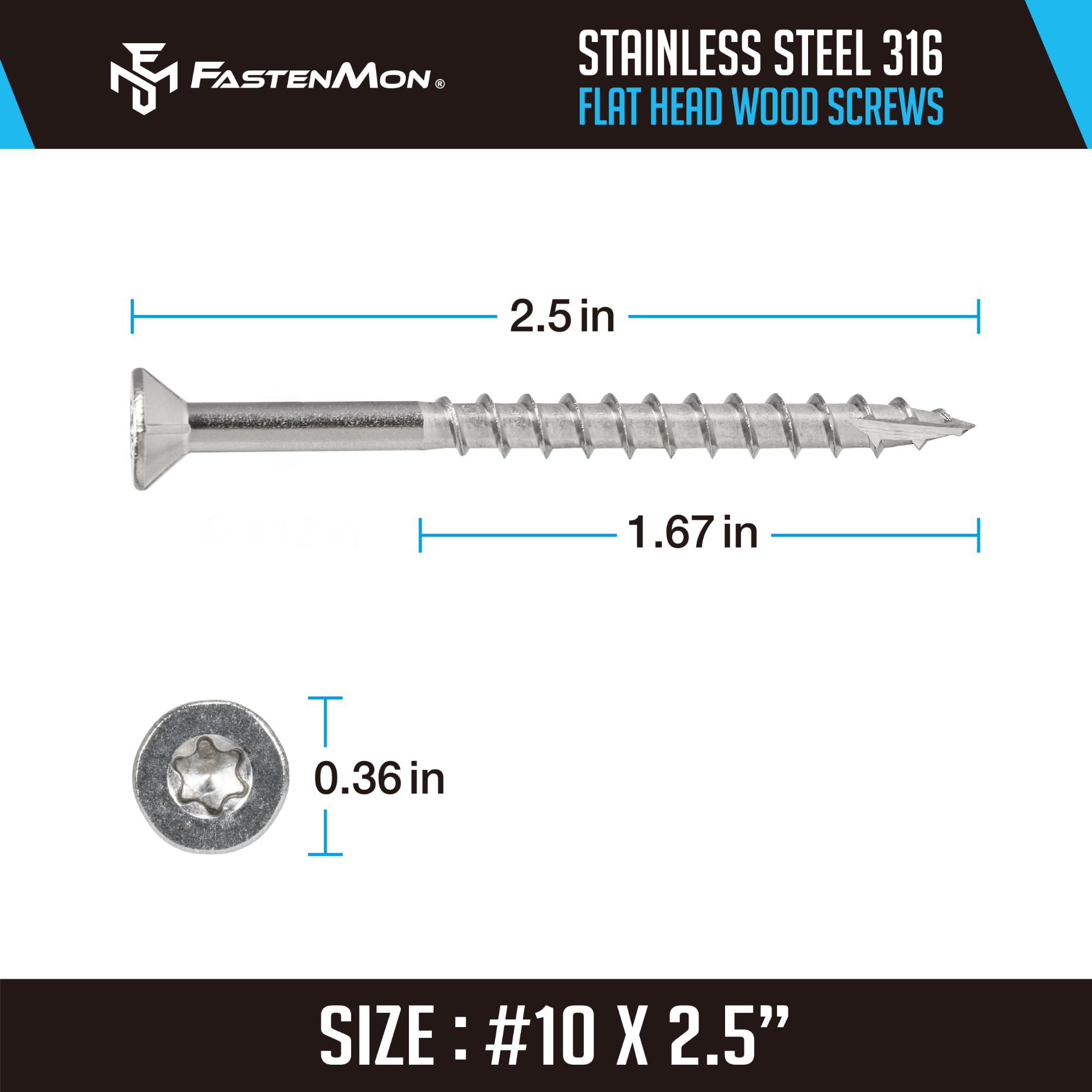 Marine Grade Stainless Steel Wood Screws - 100 Pack -7