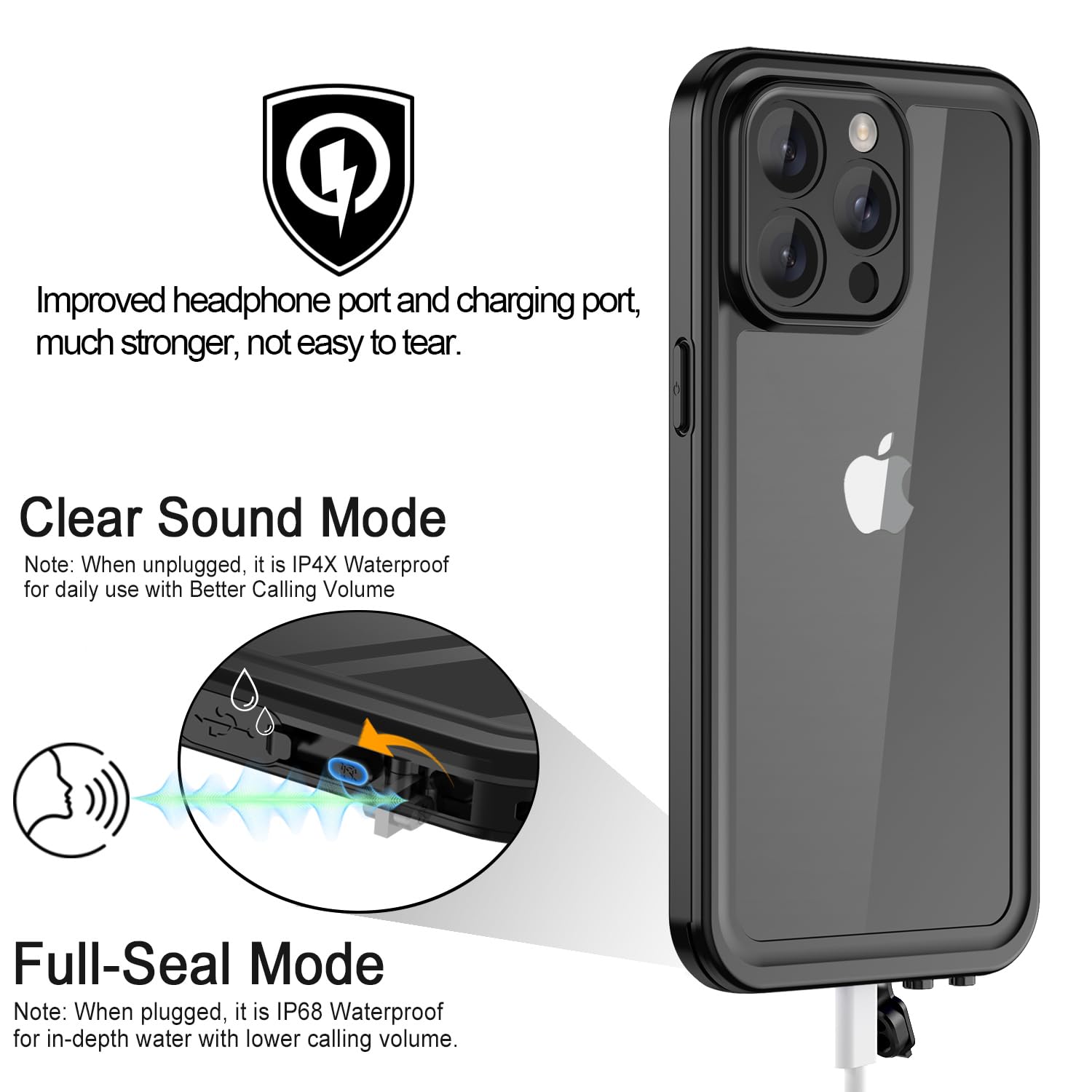 Funda impermeable para 15 Pro Max, resistente al agua a prueba de golpes IP68 de cuerpo completo, protector de pantalla integrado, duradero bajo el agua para 15 Pro Max cubierta