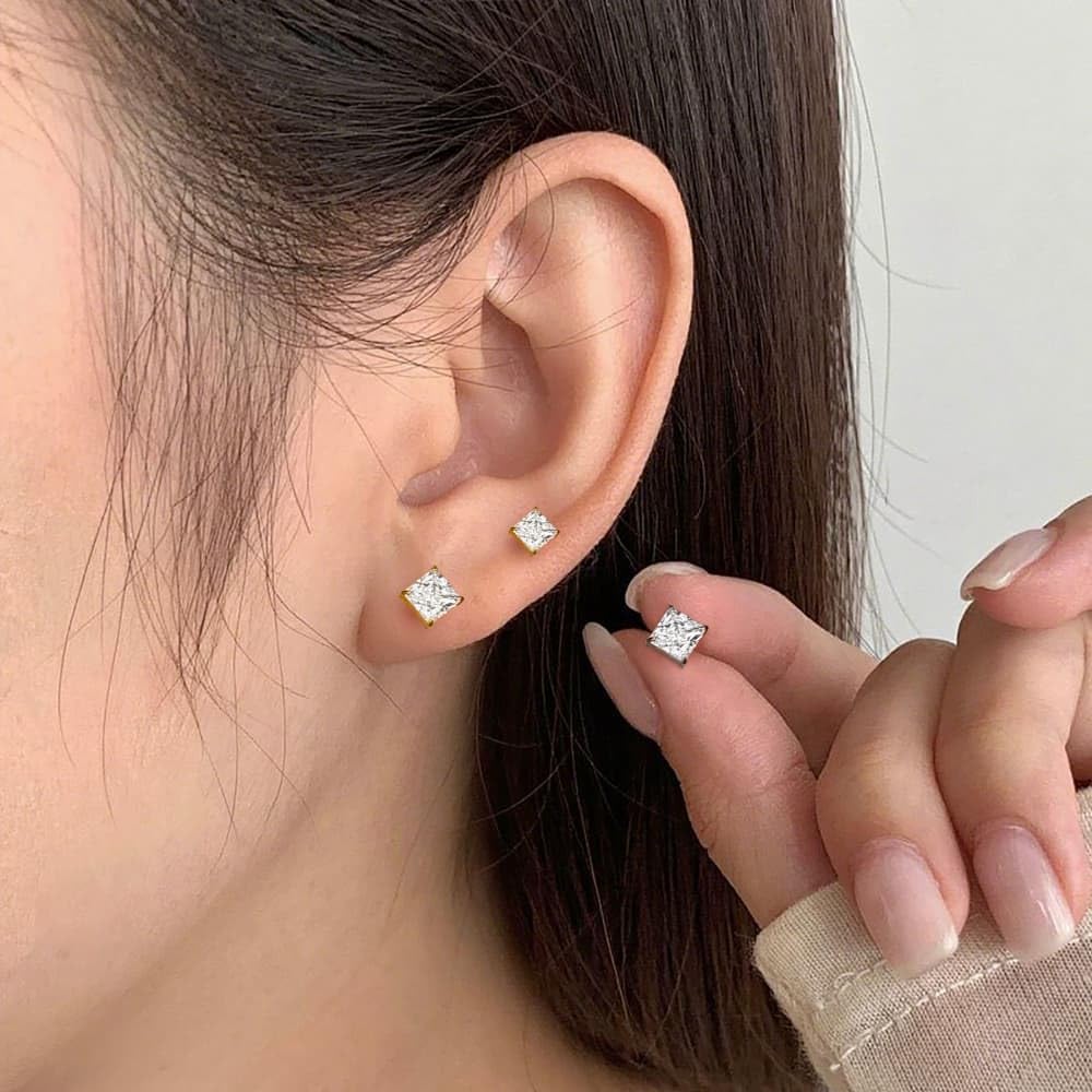 1PC ASTM F136 Titanium Threadless Big CZ Design Tops Piercing studs for Conch,Tragus,Helix,Lobe Come With 4PCS Different Lengths Post 16G 18G 20G Flatback earring nose Jewelry Gold Silver