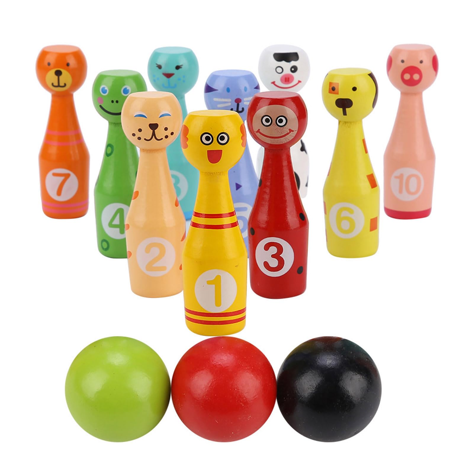 VGEBY Kegelspiel für Kinder Bowling Ball Set mit 10 Kegel und 3 Bälle Draußen Spielzeug Pädagogisches Holzspielzeug Spielzeug Geschenke Spiele ab 2+ Jahren Andere Outdoor-Spielzeuge Für Kinder
