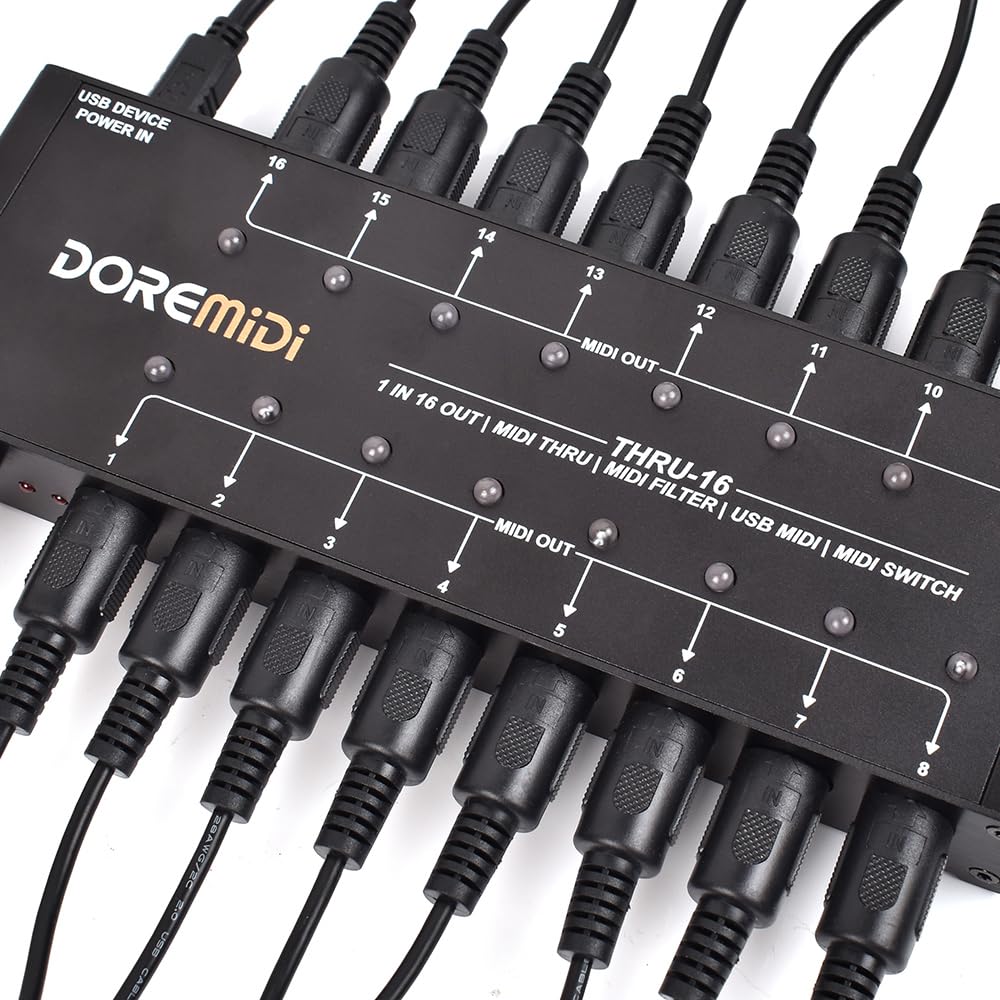 MIDI THRU-16 Box Filter &Switch 1 MIDI input in 16 uscite MIDI e ogni uscita MIDI può modificare filtri MIDI (THRU-16)
