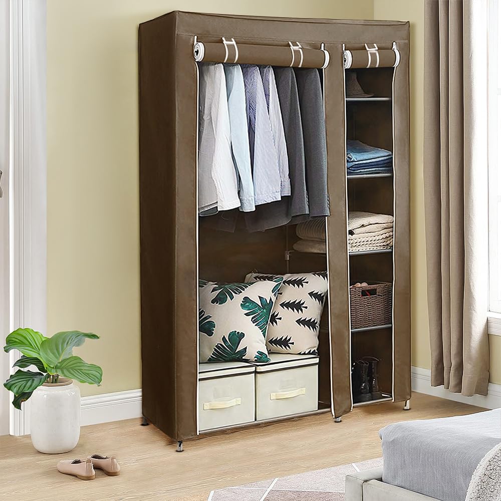 Armario para ropa organizador, vestidor de tela no tejida, armario de ropa de lona, armario de almacenamiento para objetos personales, ropa, zapatos, 110 x 45 x 178 cm, color marrón