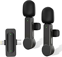 Vista 7 de Paquete de 2 micrófonos Lavalier USB C inalámbrico Lav Mic para teléfono Android Cancelación de ruido Mini micrófono de solapa tipo C para iPhone