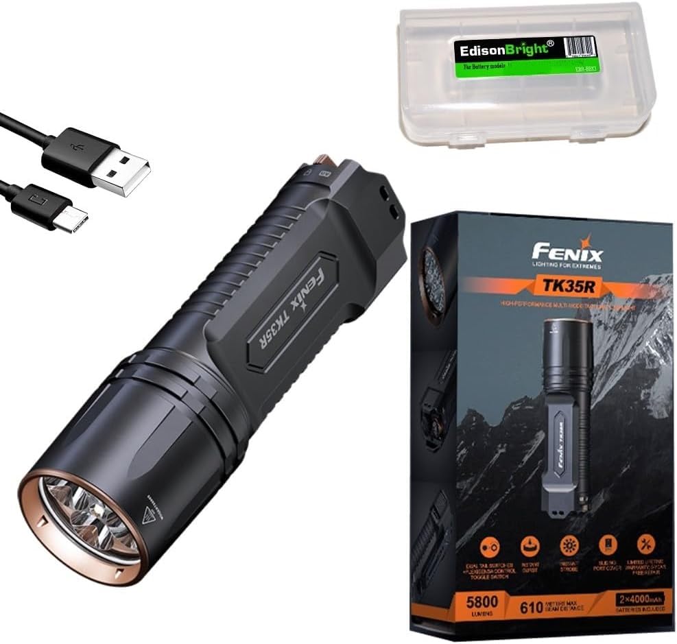 TK35R 5800 Lumen USB Rechargeable LED Tactical EDC Flashlight with EdisonBright Accessory case
