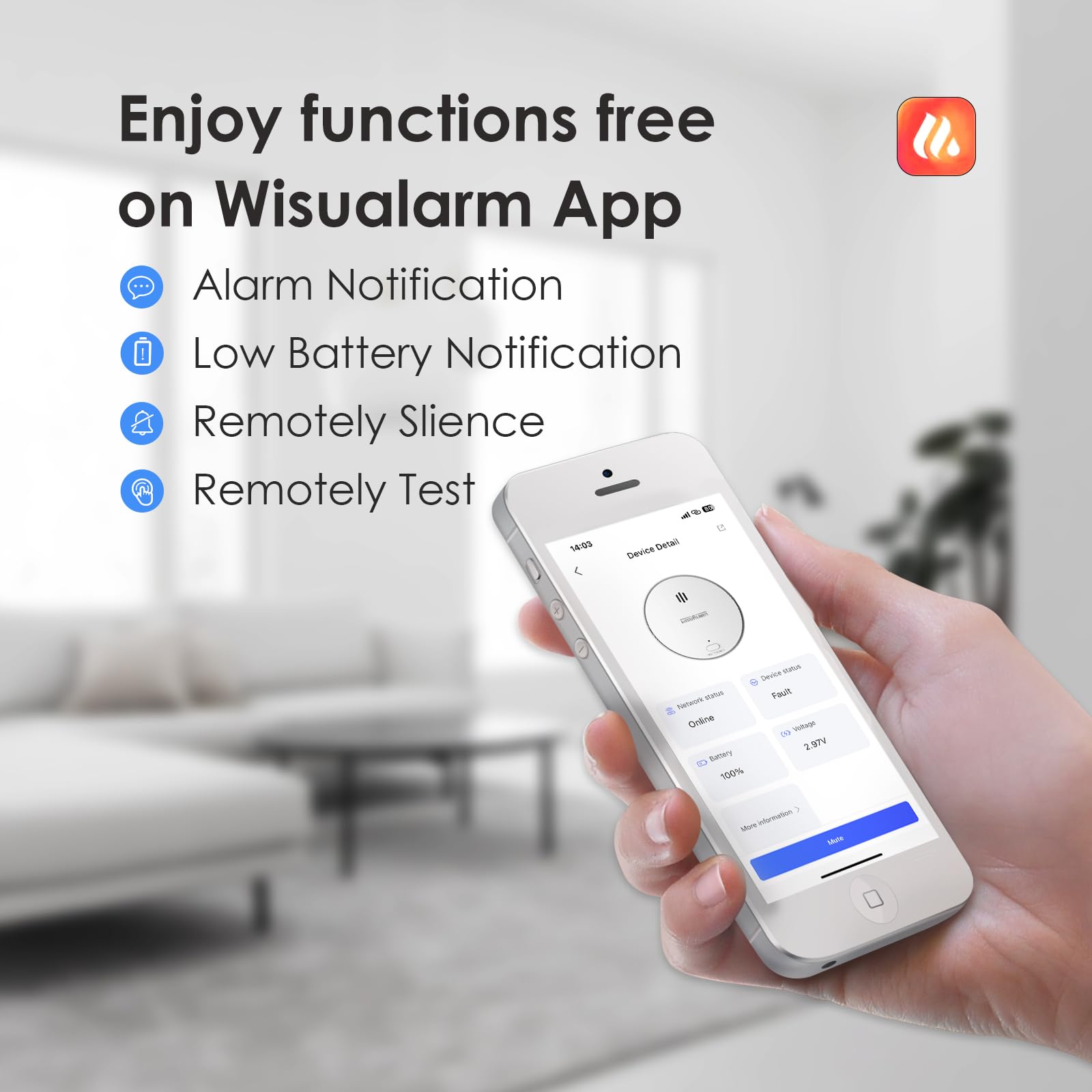 Detector de Humo para el Hogar, Alarma de Humo WiFi con Batería Reemplazable, Compatibles con Wisualarm Home Security App, Certificado por TÜV Cumple con EN 14604 (5 Piezas WiFi)