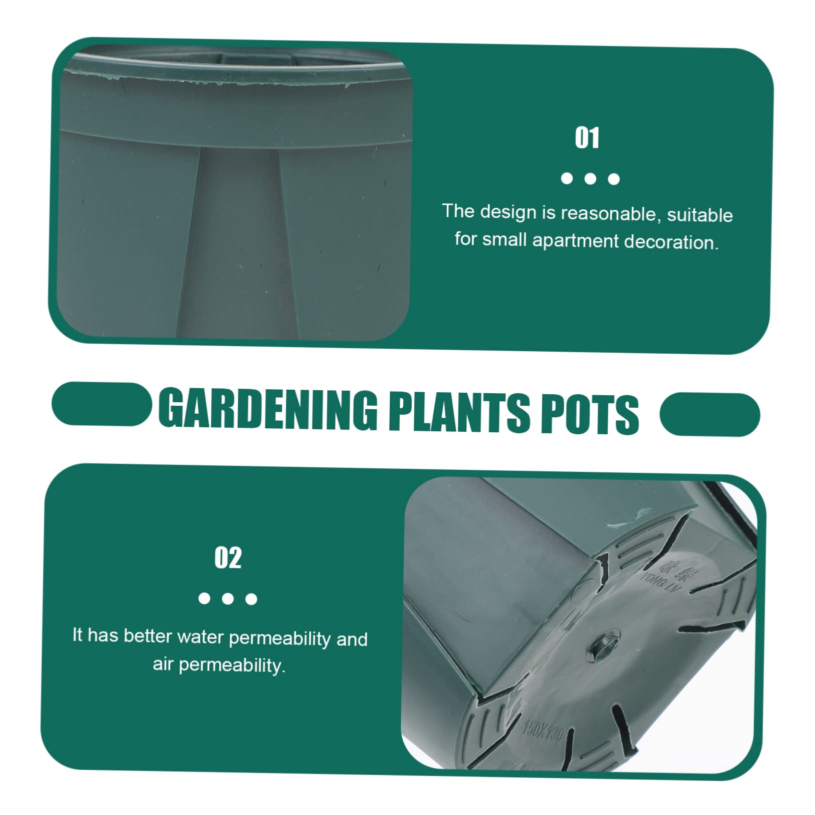 5pièces Pots De Plastique avec Et Aérations Idéaux pour Jardinage Intérieur Et Extérieur Conception Et Respirante Couleur Verte