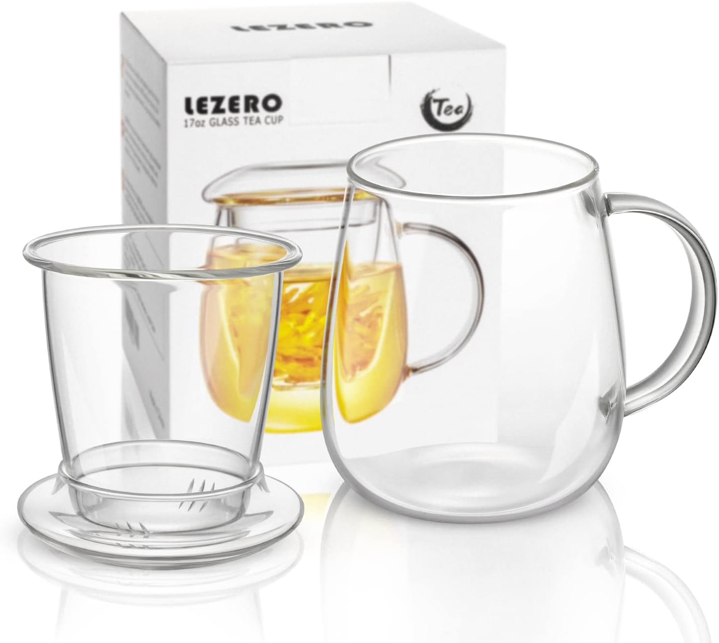 Glass Tea Infuser Cup with Strainer and Lid 3 IN 1 Gift Kit, 17oz Borosilicate Glass Teacup with Tea Filter for Blooming Tea and Loose Leaf Tea, Filter 99% of Tea Leaves, Lead-free, Microwave Safe