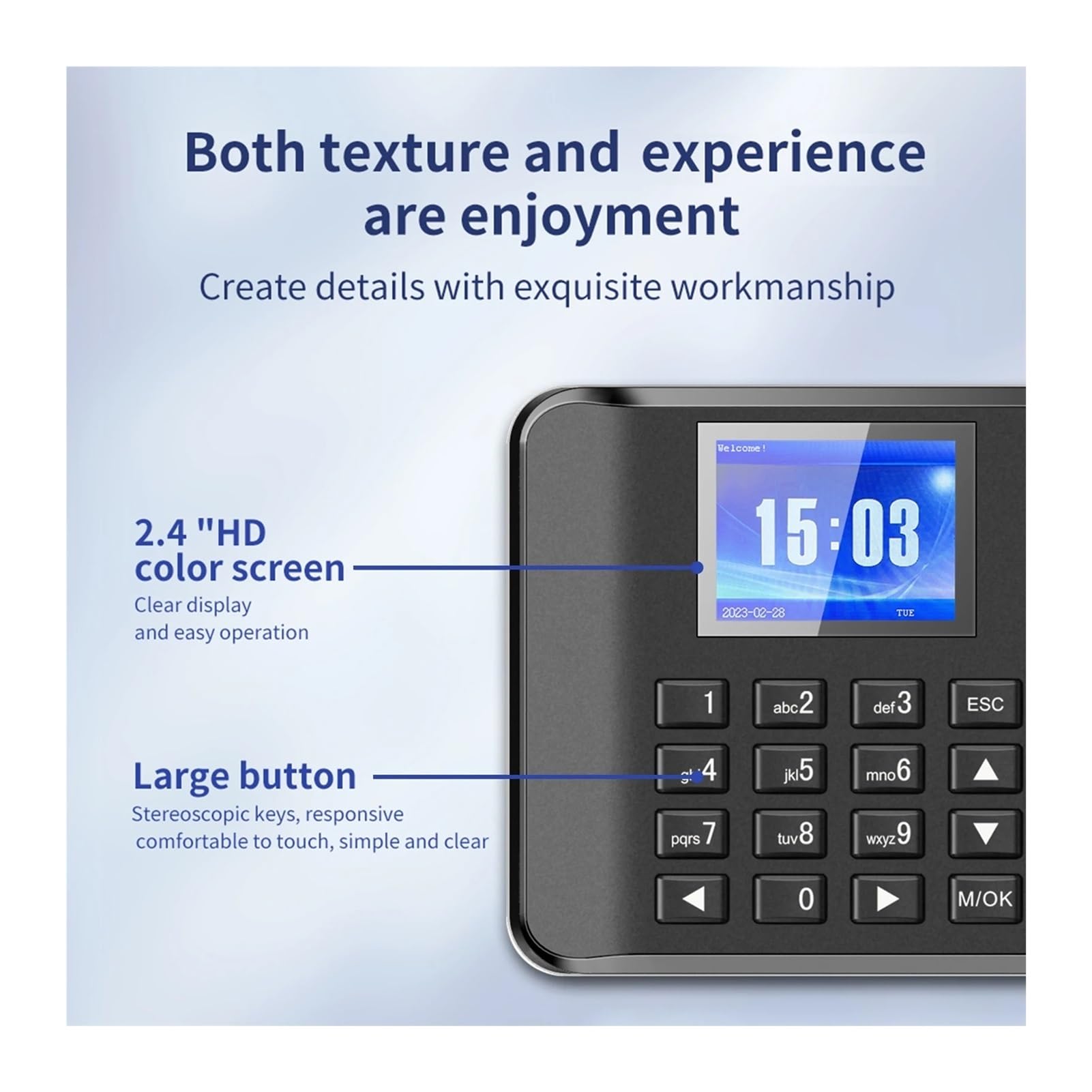 Pointeuse Horaire Machine de pointage biométrique Intelligente avec Empreintes digitales et Mot de Passe, Horloge de pointage, enregistreur d'enregistrement des employés, écran LCD, Invite vocale