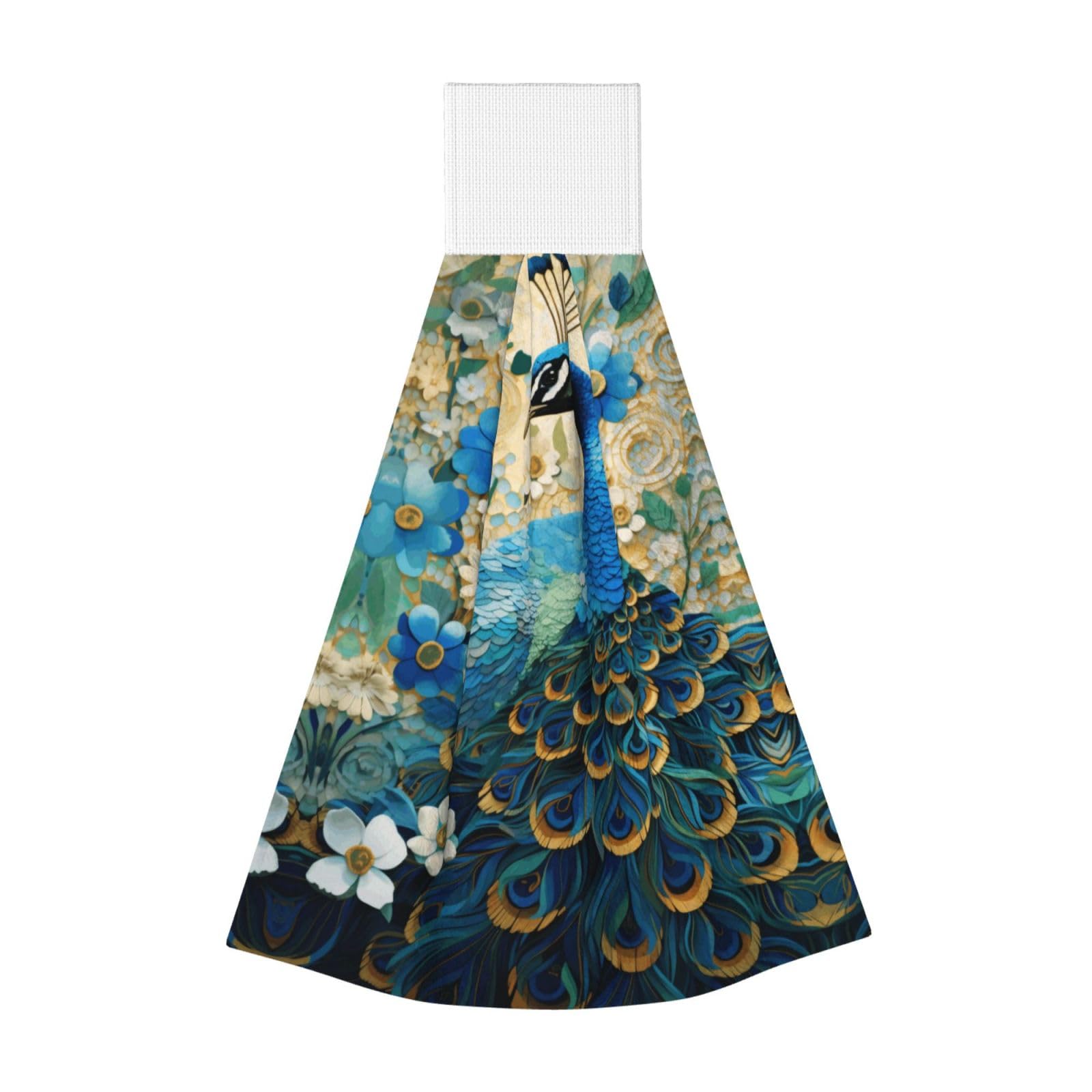 ZQYTGFDC Blue peacock standing among flowers Highly Absorbent Dish Towels Soft Coral Fleece Wipe