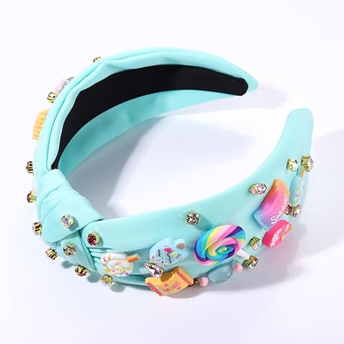 Miniatura 2 de Diadema anudada para mujer, con diseño de piruleta, dulces, con cristales adornados con nudo superior, diadema ancha para el cabello, turbante