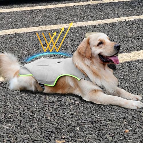Kühlweste Hund mit 2 Gel-Eisbeutel Hundekühlwesten Reflektierende und Atmungsaktive Kühlmantel Kühljacke für Große Hunde kühlhalsband kühlung Sonnenschutz Sommer Grau XXL