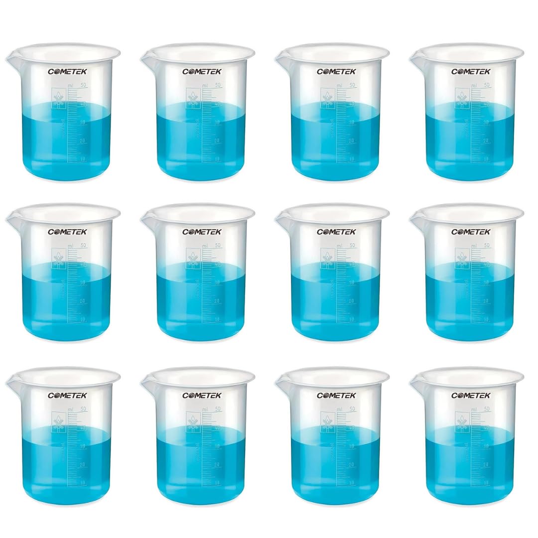 Cometek 50ml Plastic Laboratory Beaker Set (12 pcs) – Translucent Polypropylene, Graduated, Autoclavable & Chemical Resistant for School & College Labs-image-7