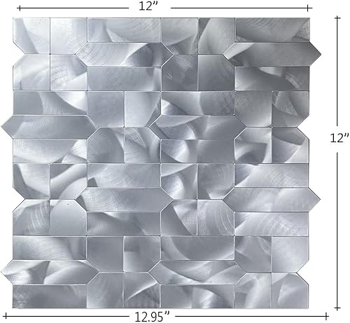Miniatura 4 de XUANINY Azulejos de metal para salpicaduras de 5 hojas, autoadhesivas, múltiples formas, mosaico de aluminio 3D para decoración de cocina y baño (5,