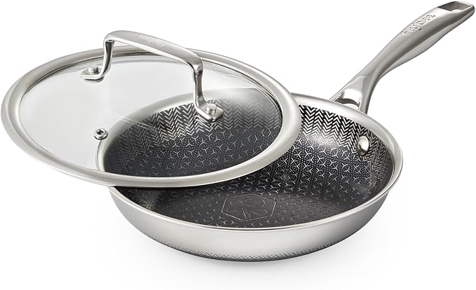 8 Inch Hybrid Nonstick Frying Pan with Lid, Tri-Ply Stainless