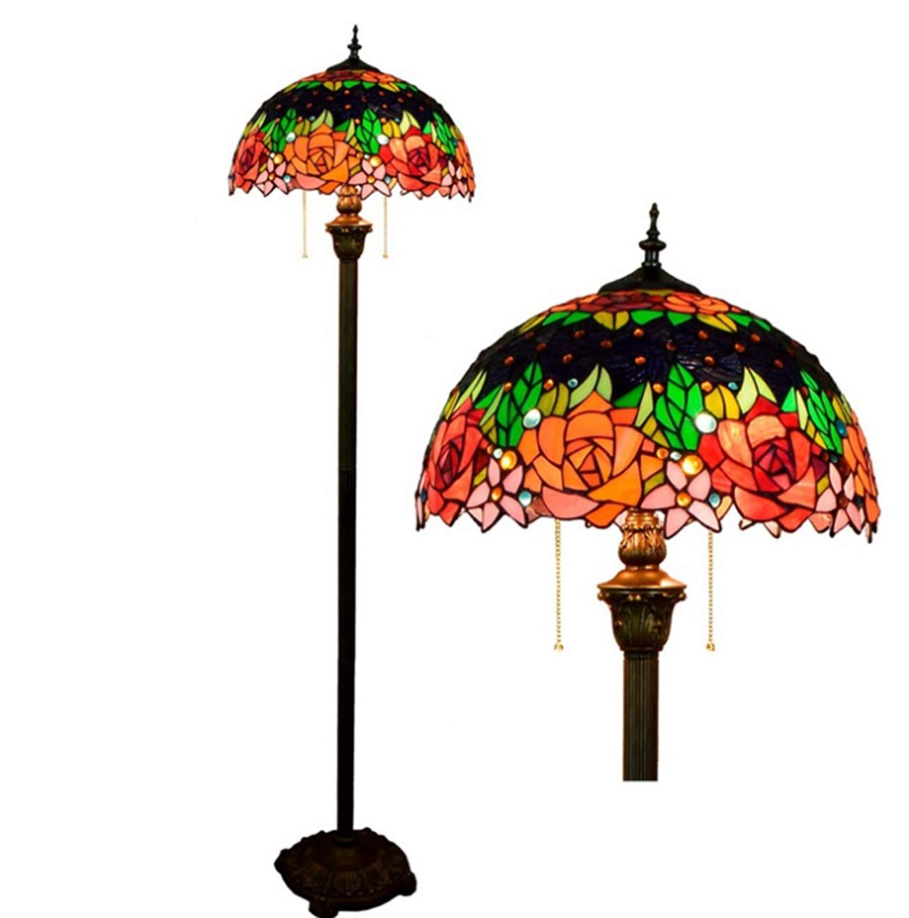 IUokLU Tiffany Style Living Room Floor Lamp, Retro Decoration Standing Light with 16" Stained Glass Shade