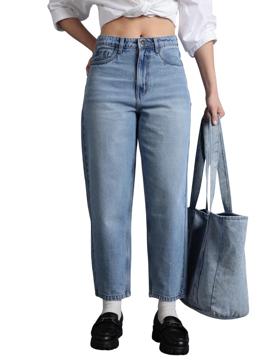 INKD Women’s Barrel Fit Jeans - 100% Cotton | High- Rise | Comfortable Fit | Casual Denims | Jeans for Women | Mom Fit Jean | Ankle Length Jean (Available in Plus Sizes)