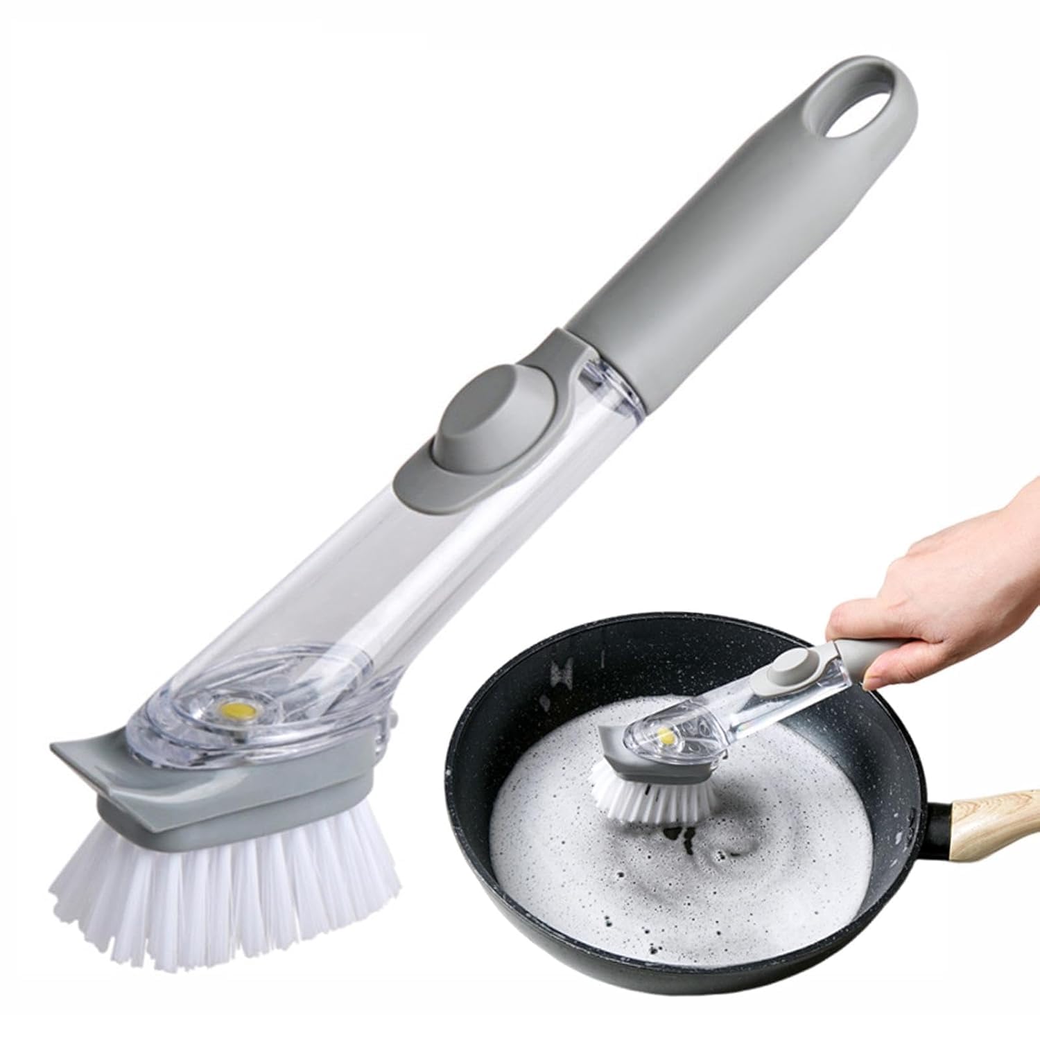 RECLUSE Multi-Purpose Washing Up with Detergent Dispenser,Pot Washing Brush, Non-Stick Oil Kitchen Cleaning Brush, Long Handle Dishwashing Automatic Sponge Cleaner Household Cleaning Tools-image-2