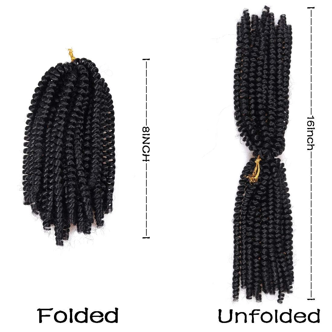 Spring Twist Hair - extension per trecce a crochet capelli dall’ aspetto naturale - Kanekalon 90 ciocche 330 grammi divisi in 3 pezzi + 3 accessori in omaggio (1B, 8" 20cm)