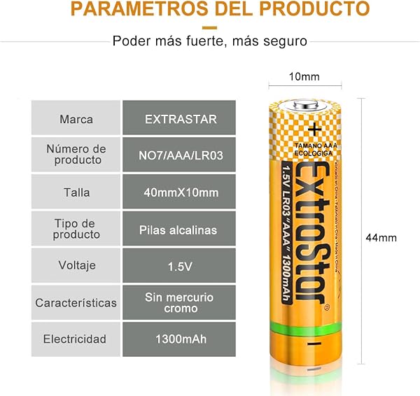 EXTRASTAR Batería de Alcalinas AAA LR03 de 1,5 Voltios, 1300mAh No7 Pilas, Gama Performance, No Se Puede Cobrar, 24Pcs - 2