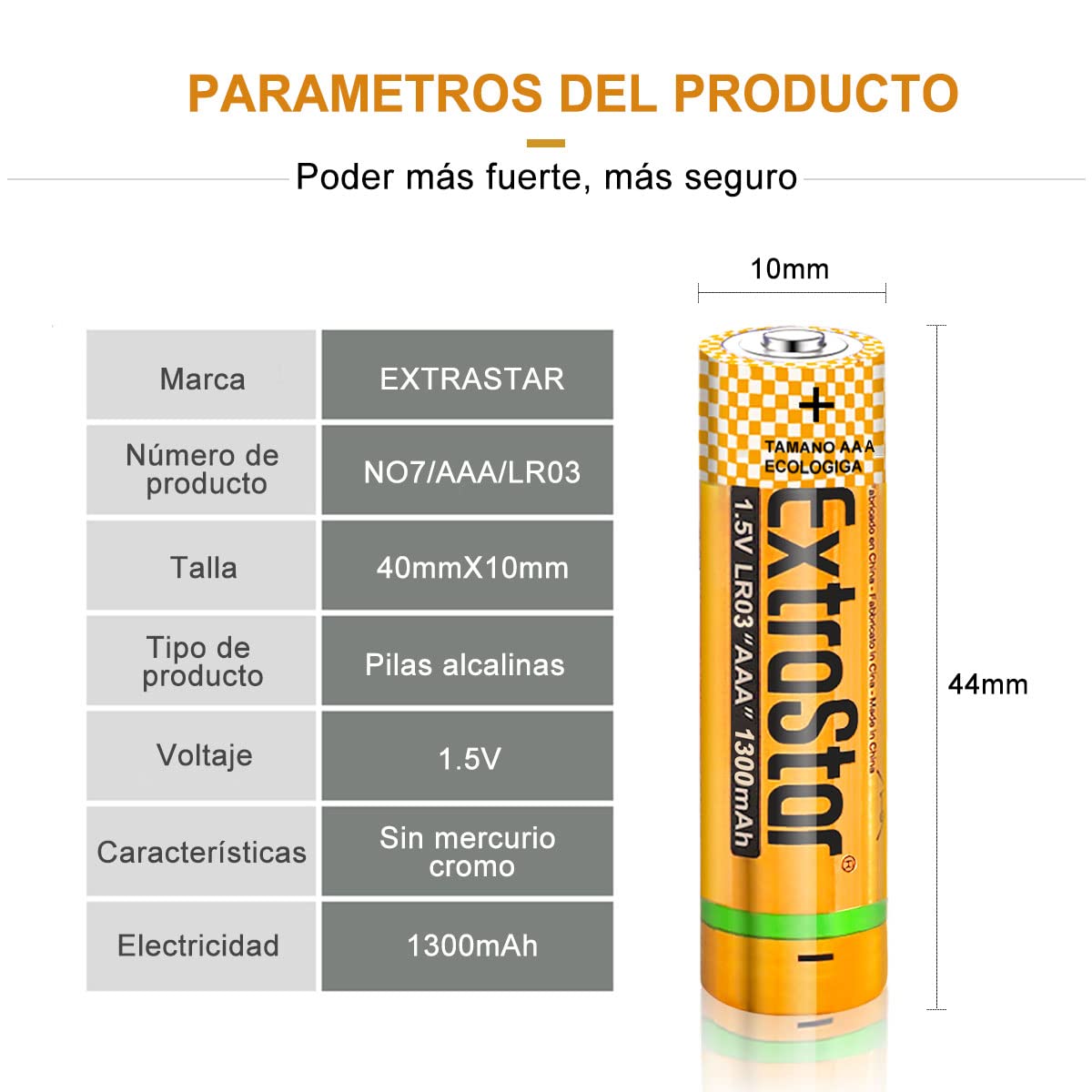 EXTRASTAR Batería de Alcalinas AAA LR03 de 1,5 Voltios, 1300mAh No7 Pilas, Gama Performance, No Se Puede Cobrar, 24Pcs — view 2