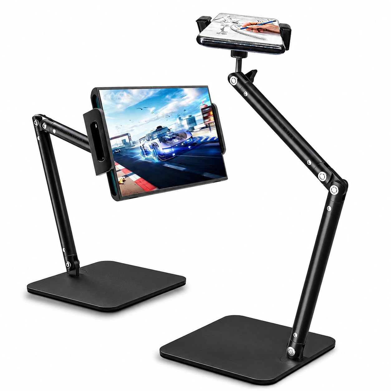 BROLAVIYA Desk Mount Adjustable Multi Angle Long Arm Stand for Phone and Tablets 4-11 inch, for Live Streaming, Online Learning, Overhead Drawing-image-4