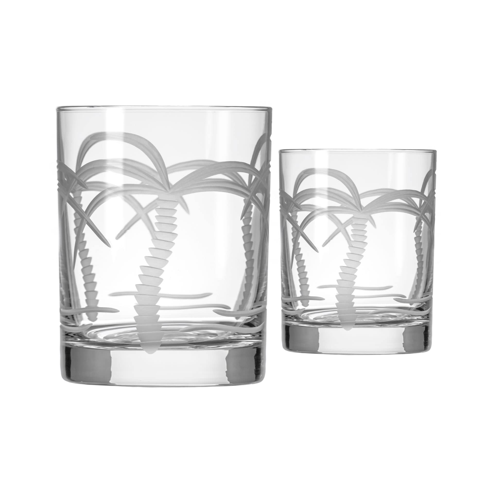 Rolf Glass Palm Tree Double Old Fashioned Glass 13 ounces – Engraved Whiskey Glasses - Lead-Free Tumbler Glass – US Made (Set of 2)