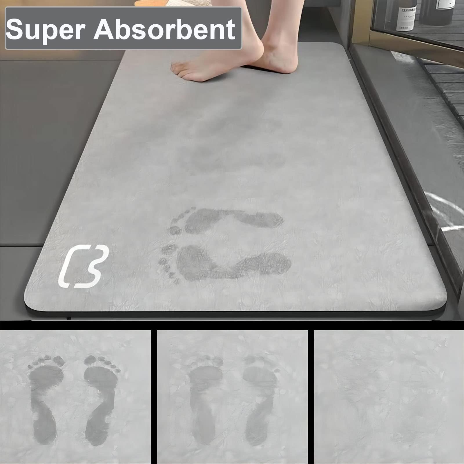 Tappeto Bagno Antiscivolo In Microfibra - 40x60cm Grigio, Super Assorbente E Morbido - Foto 5