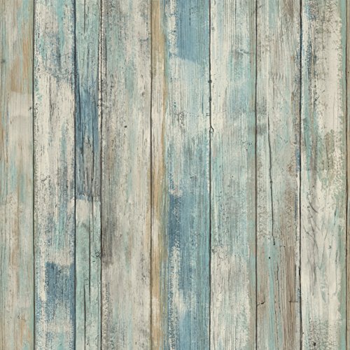 RoomMates - RMK9052WP Distressed Wood Blue Peel and Stick Wallpaper | Removable Wallpaper