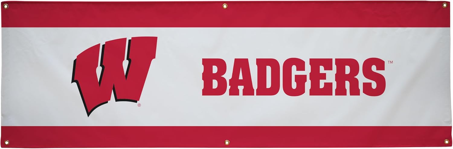 Wisconsin Badgers College Sports Printed Outdoor Banner - NCAA Licensed - Durable Vinyl - School Banner (White, Red) (2' x 6')