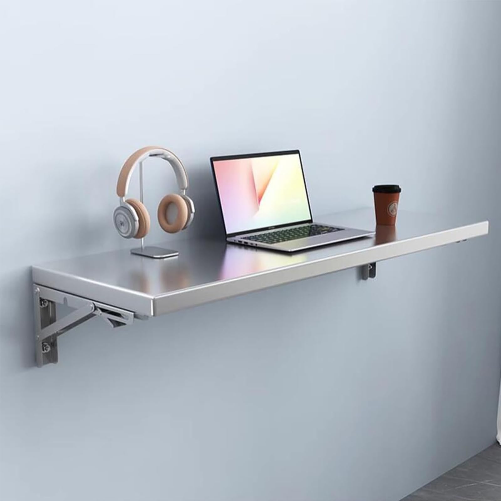Estación de trabajo de acero inoxidable con estante de almacenamiento para oficina en casa, diseño de ahorro de espacio para lavandería, garaje, sótano, bar y estudio, 90 x 40 cm