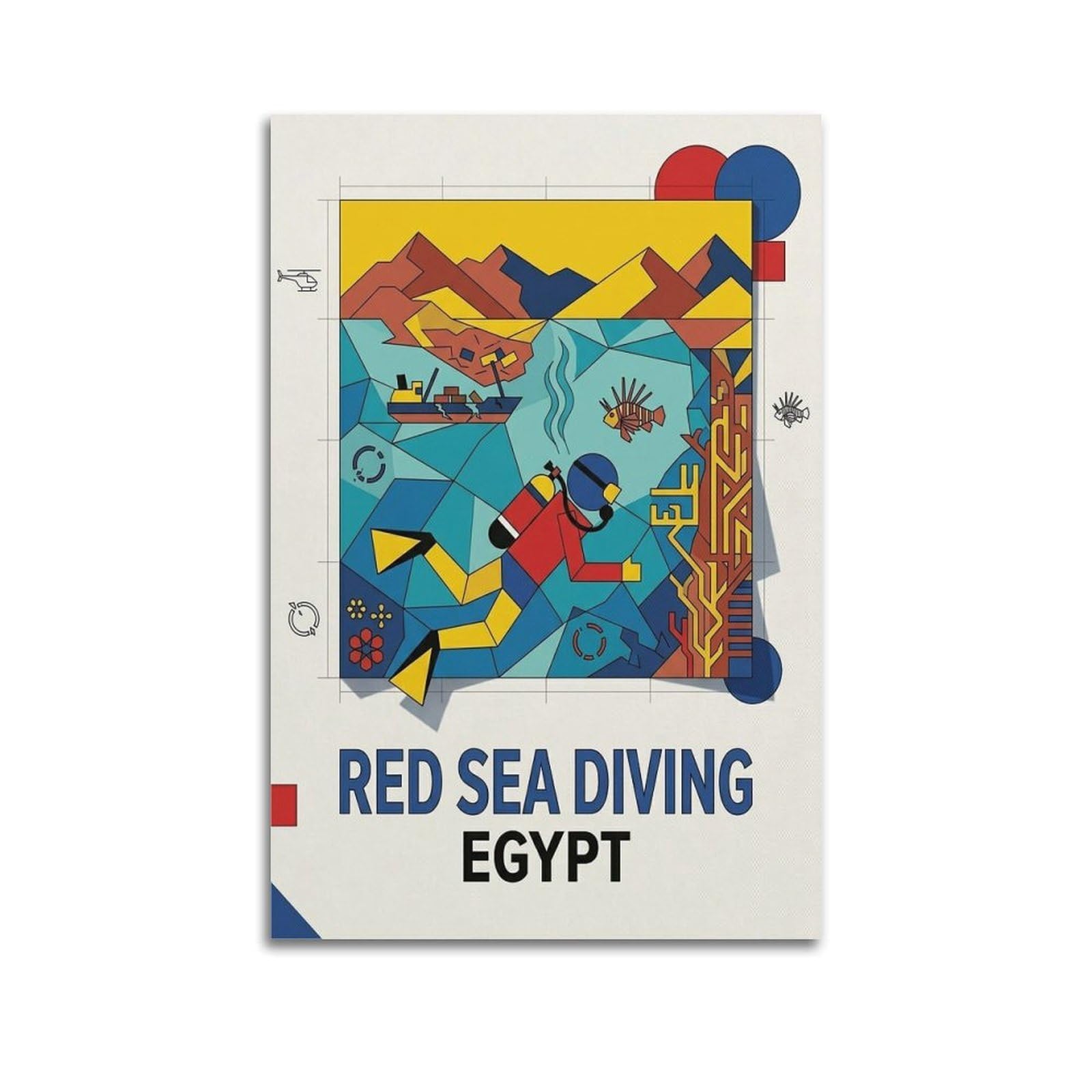 XKUGA Modern Bauhaus Red Sea Diving Egypt Sport Travel Poster Modern Decorative Canvas Prints - Ideal Wall Art for Family, Man Cave, Game Room, Boys & Girls Bedroom 20x30inch(50x75cm)