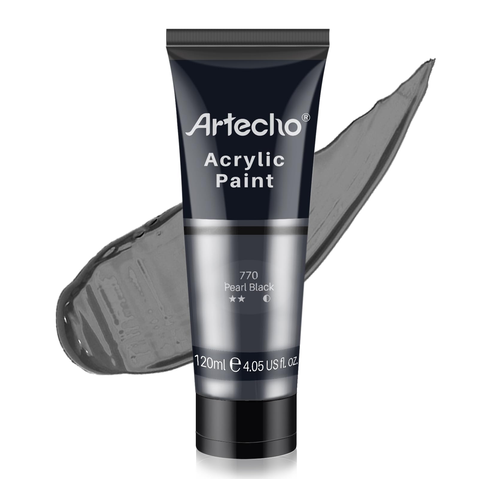 Artecho Professional Acrylic Paint, Pearl Black (120ml / 4.05oz) Tubes, Art Craft Paints for Canvas Painting, Rock, Stone, Wood, Fabric, Art Supplies for Professional Artists, Adults