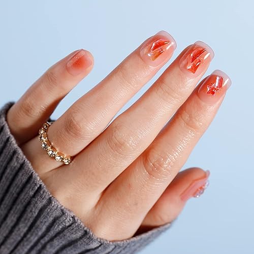 Miniatura 8 de BettyCora - Uñas postizas de gel a presión con diamantes de imitación cuadradas cortas 24 unidades 12 tamaños para primavera y verano juego de