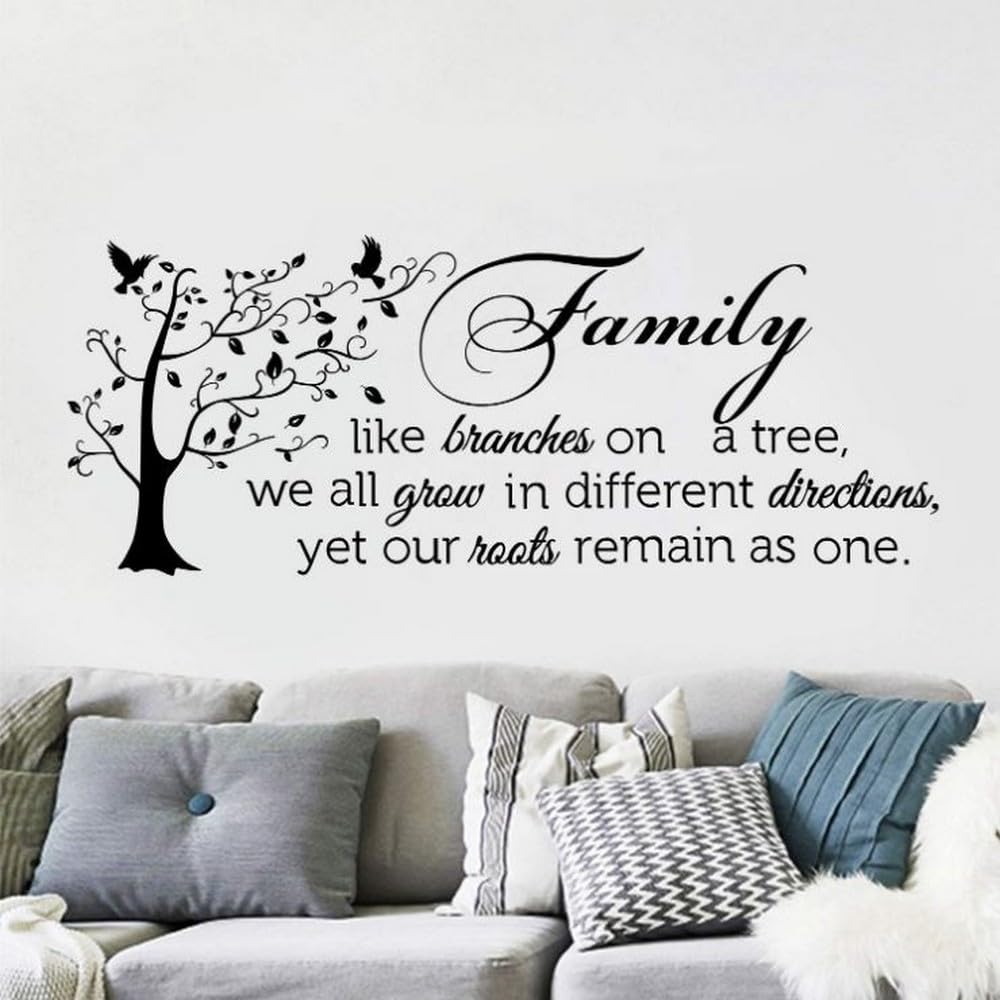 Family Wall Decal Quotes Family Like Branches on a Tree Sayings Words Wall Stickers Bedroom Living Room Home Decor (YU288 Black 46X117 cm)